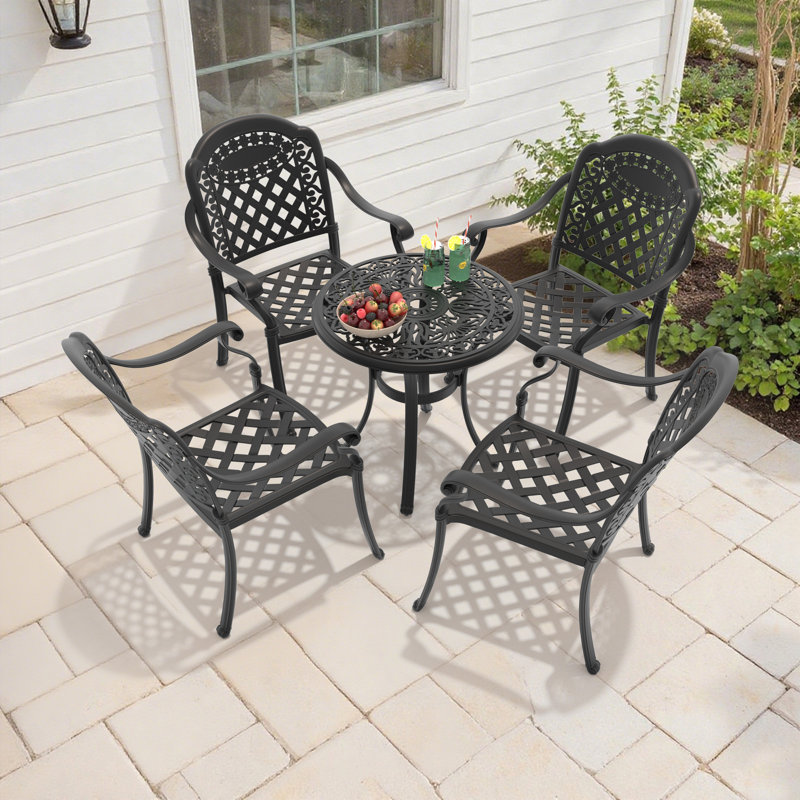 5-Piece Round Table Outdoor Cast Aluminum Dining Set, A Patio and Terrace Essential