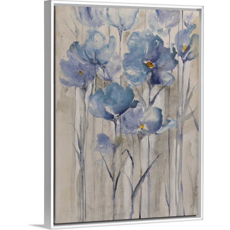 « blue pétales ascendanting ii », peinture sur toile, H 41,7 po x l 31,7 po x P 1,75 po, Cadre flottant blanc