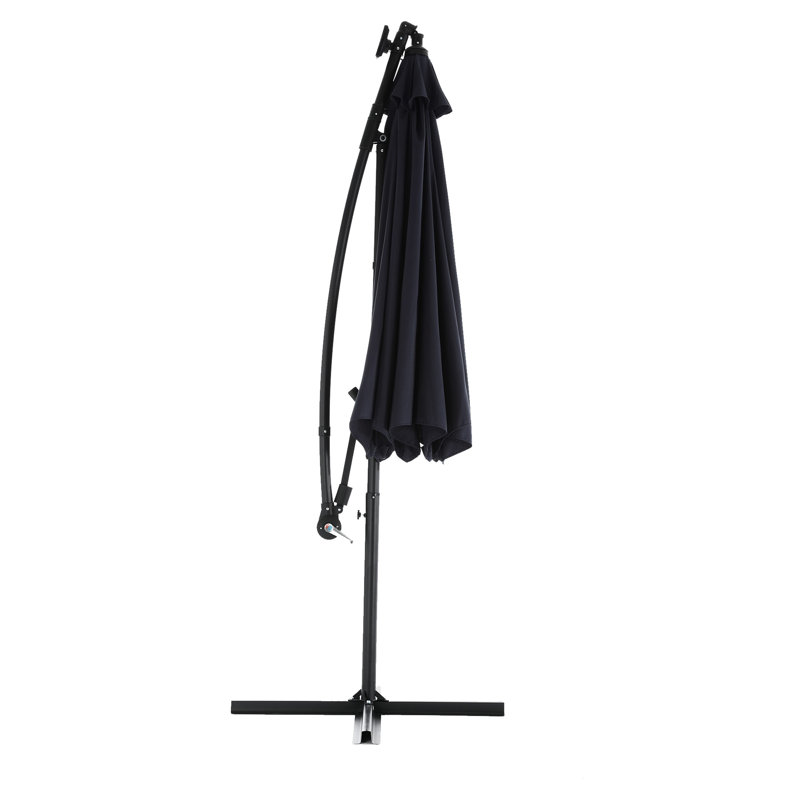 10Ft Solar Led Offset Umbrella For Patio - Navy Blue 40 Lights Simple Adjustment High Stability Material Market Blue, Lights, Easy System, Strong Stability, Long-Lasting Materials