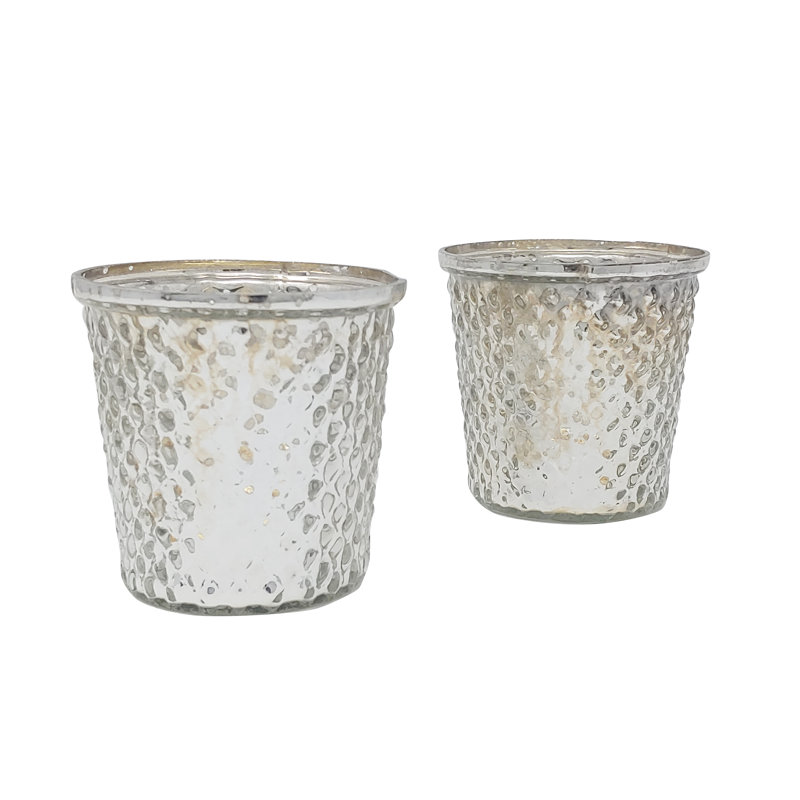 4'' H Glass Tabletop Votive Holder, Silver