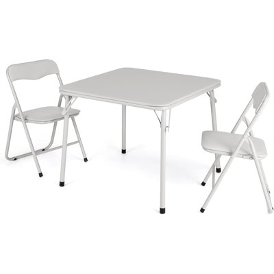 Kids Folding Table and Chairs Set of 2, 3-Piece Children's Activity Table Set with Padded Vinyl Cushion, Toddler Table Set for Playroom, Nursery, Bedroom (White)