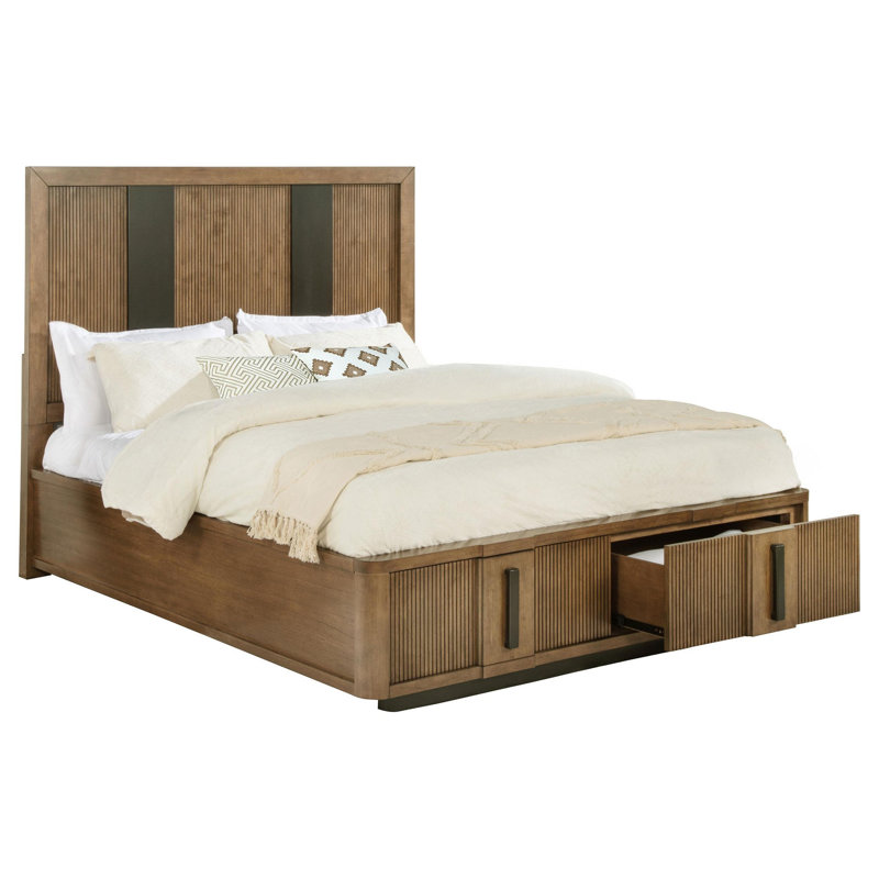 Lit plateforme avec 2 tiroirs de rangement Reon, brun cendré noir Reon, Grand