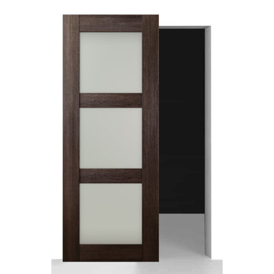 Porte de grange coulissante en bois manufacturé et en verre givré Avon 3 Lite