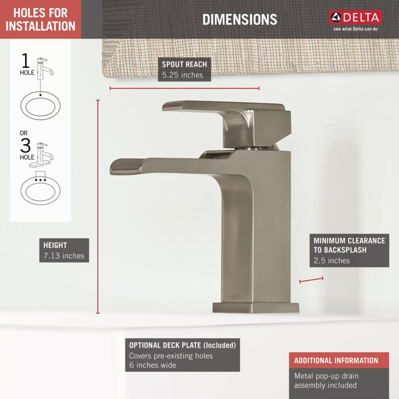 Ara Single Hole Bathroom Faucet, Brilliance Stainless, Without Pop-Up