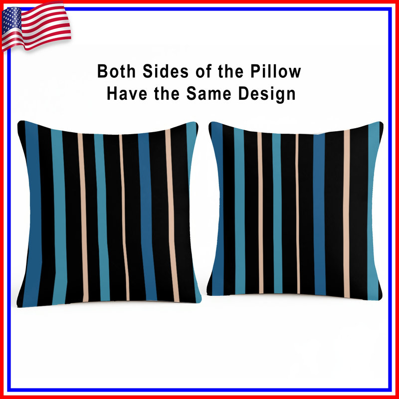 Coussins décoratifs à rayures noires et bleues, 14 X 14 pouces