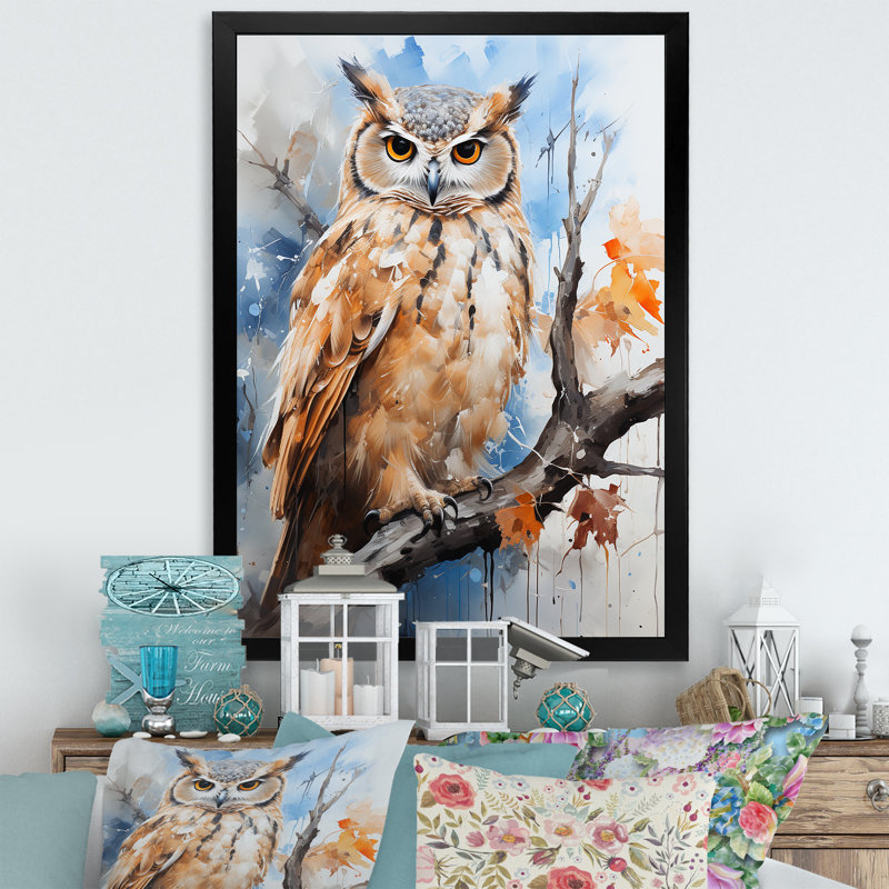 Owl Wise And Watchful prédateurs sur toile, H 40 po x l 30 po x P 1,5 po, Cadre noir