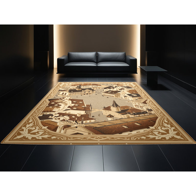 Soft Plush Collier Krakow Old Town Vintage Vintage Look Area Rug in Brown – Beige Binding, 8x10