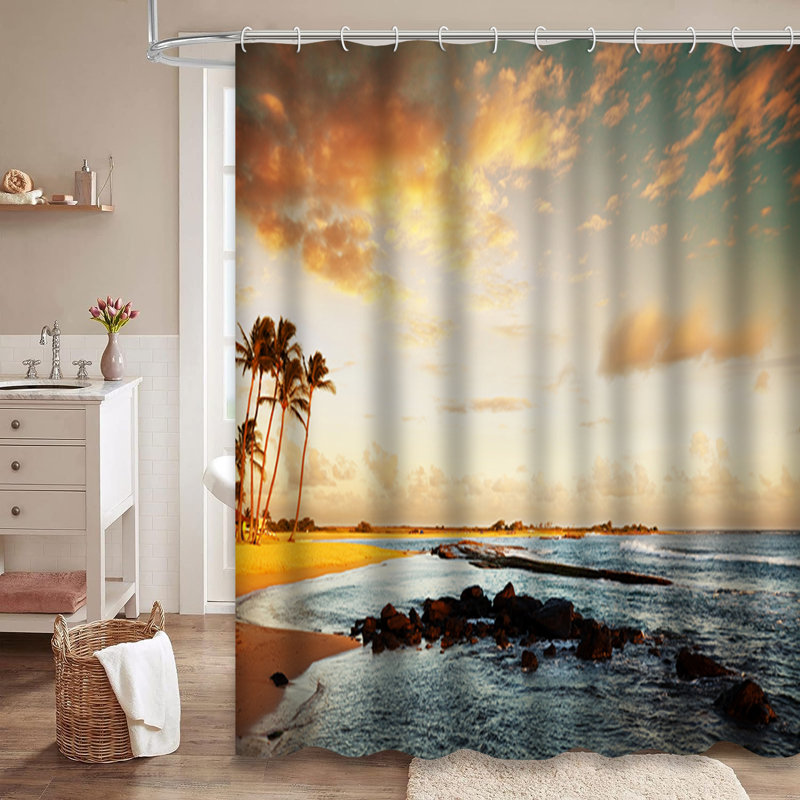 Rideau de douche Tropical Beach Sunset, L 72 po x l 84 po