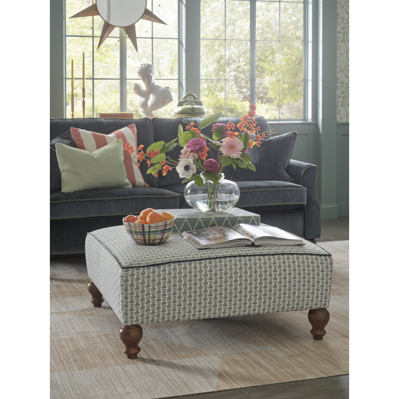 Erin & Ben Co Renelle Ottoman, Cream/Blue/Green