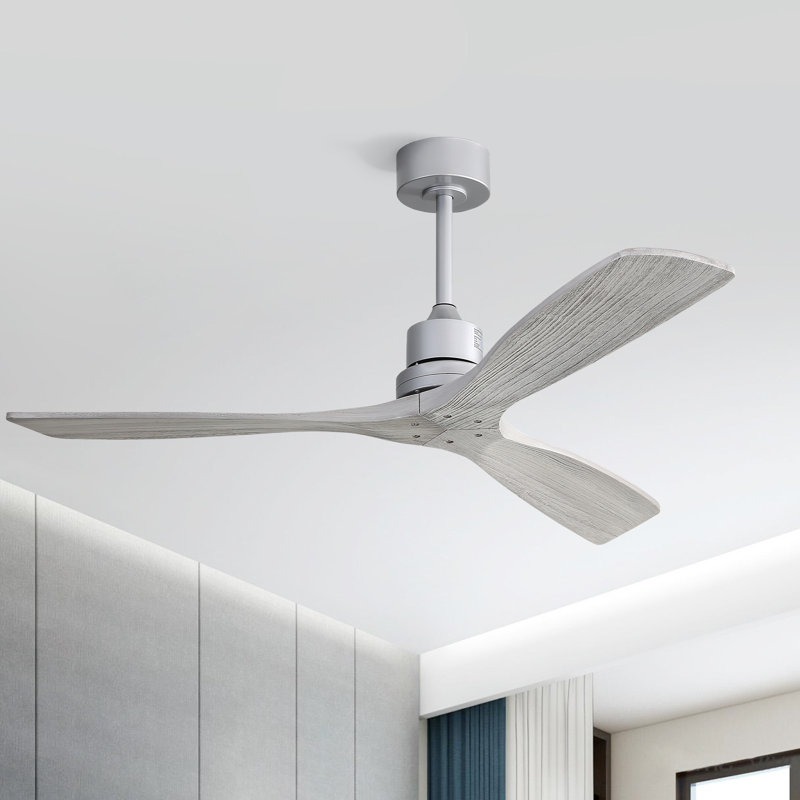 Sofucor Kemp 52" 3-Solid Wood Blade Classic Ceiling Fan with Remote Control and No Lights, Silver&Gray