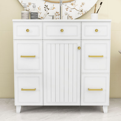 Meuble-lavabo chic 36 po avec comptoir en céramique, armoire à fermeture douce et 3 tiroirs