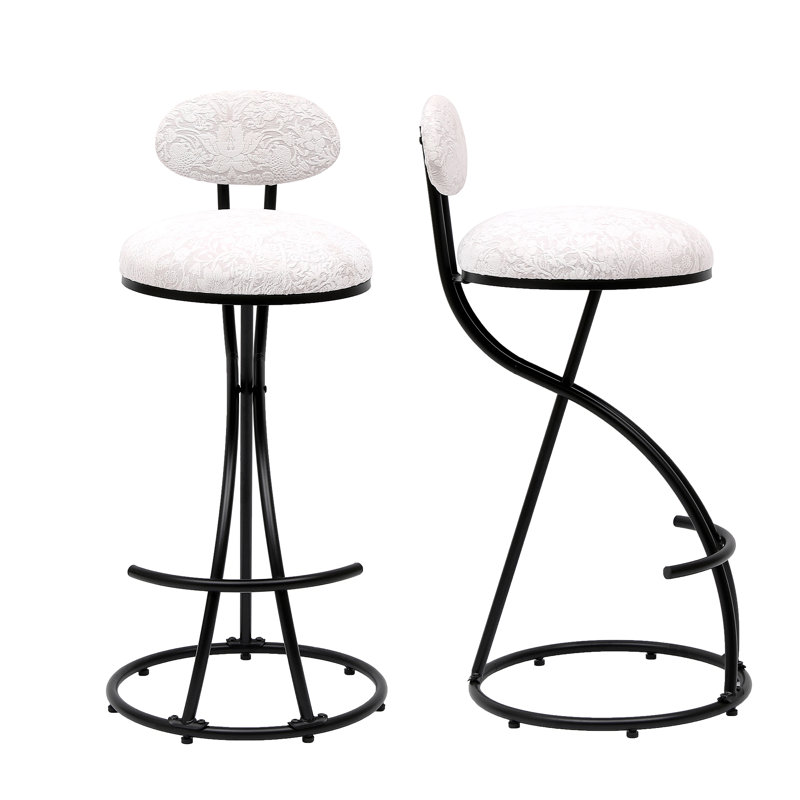 Ensemble de 2 tabourets ronds à imprimé rond en métal noir pour îlot de cuisine et salle à manger, Noir
