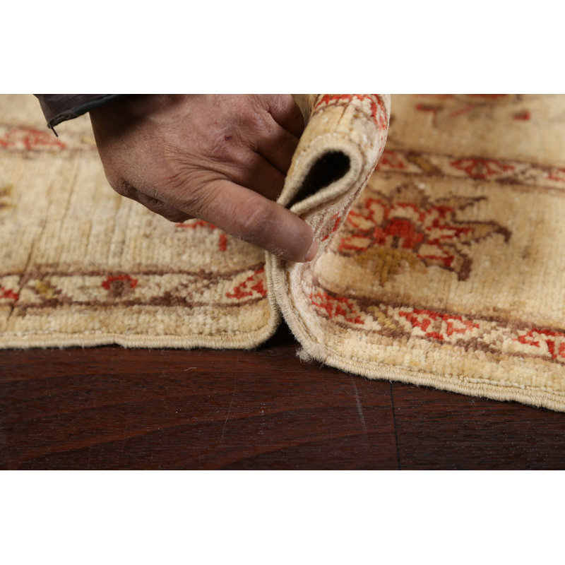 Tapis beige / rouge en laine noué à la main de conception unique 4 pi 4 po x 5 pi 9 po New Age