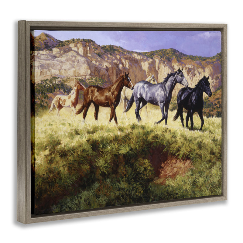 «Mixed Horses & Desert Mountains», art mural encadré flottant par Claire Goldrick, H 17 po x l 21 po