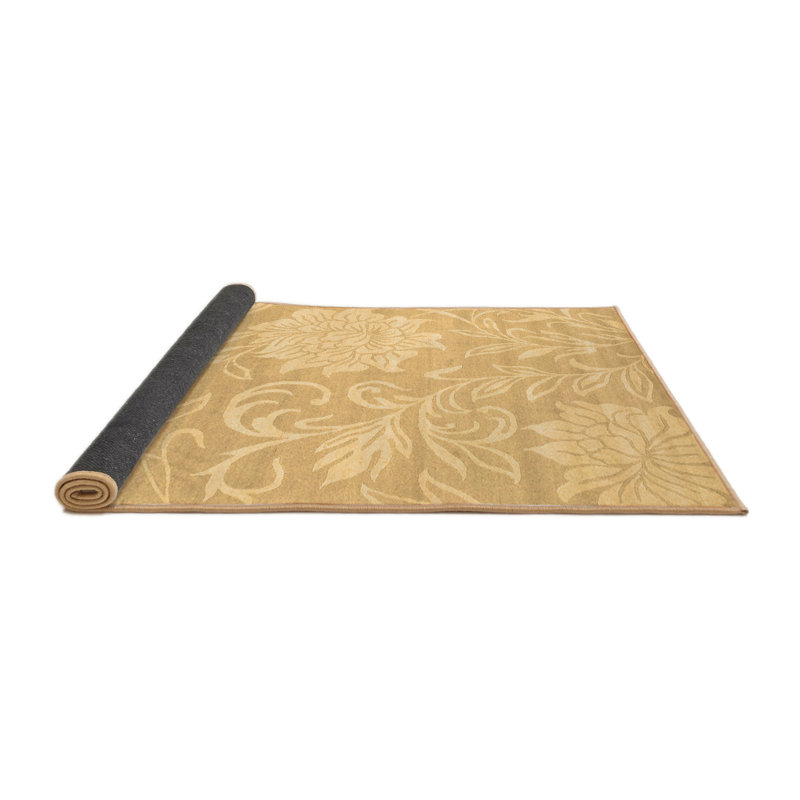 Tapis rond en laine / polyester tissé à la machine à motif floral brun / beige 5 pi