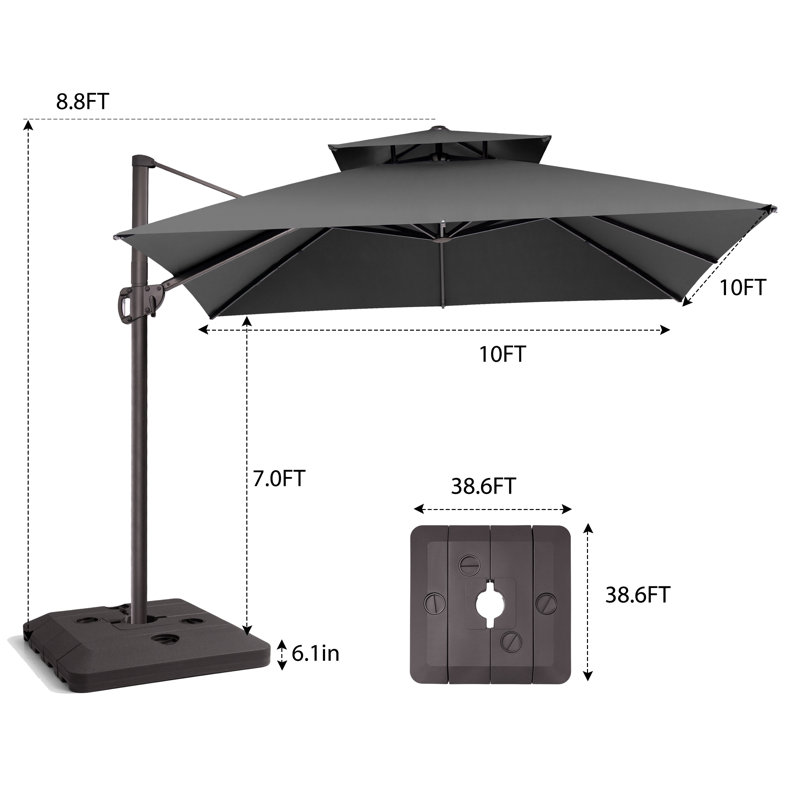 Parasol en porte-à-faux de 116 po, base de contrepoids incluse, Dark Grey
