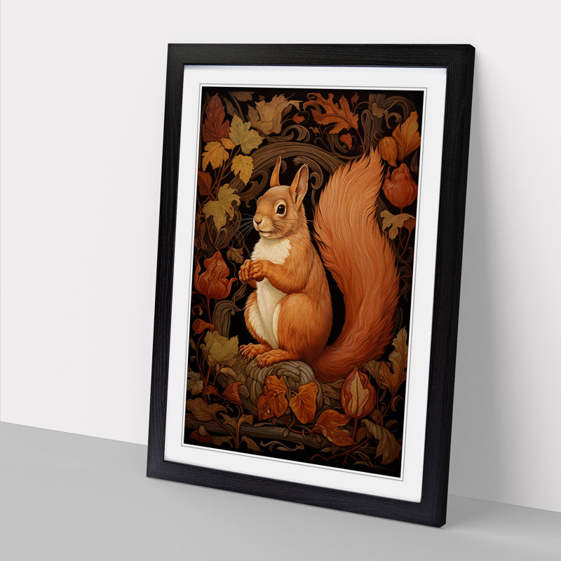 Squirrel Nouveau - Single Picture Frame Print on Wood, Black, 64cm H x 46cm W x 2cm D