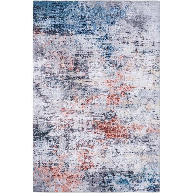 Tapis bleu pâle / rouille Power Loom, Rectangle 9 pi x 12 pi