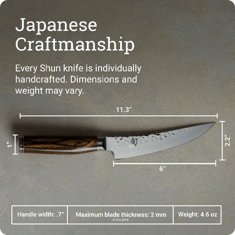 Shun Premier 6" Gokujo Boning Knife, Handcrafted Japanese Boning & Fillet Knife, VG-MAX Core with Damascus Stainless Steel Cladding, Pakkawood Handle, Meat & Fish Tool for Professional and Home Chefs