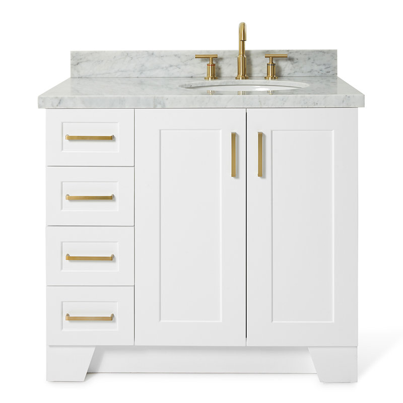 ARIEL TAYLOR 37 IN LEFT OFFSET RECTANGLE SINK VANITY, Oval, White, Right 