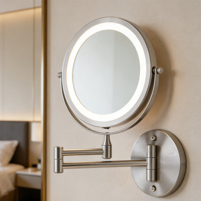 Miroir de maquillage mural avec lumière, miroir grossissant 1X / 10X, rotation à 360 °, bras extensible