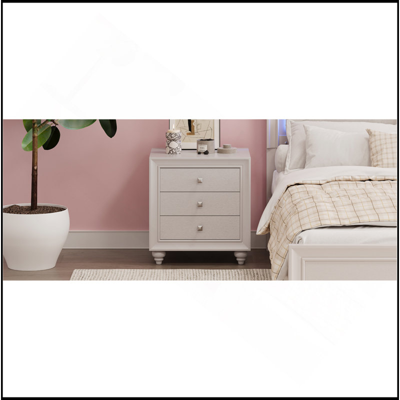 Table de chevet de style moderne avec 3 tiroirs, table de chevet, table de bout pour le salon de la chambre à coucher, gris crème