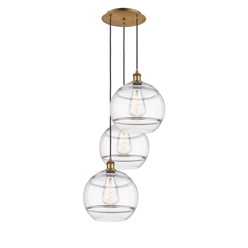 Luminaire suspendu en grappe à 3 lumières Chartoff, H 40,88 po x l 18,5 po x P 18,5 po, Transparent, Laiton brossé