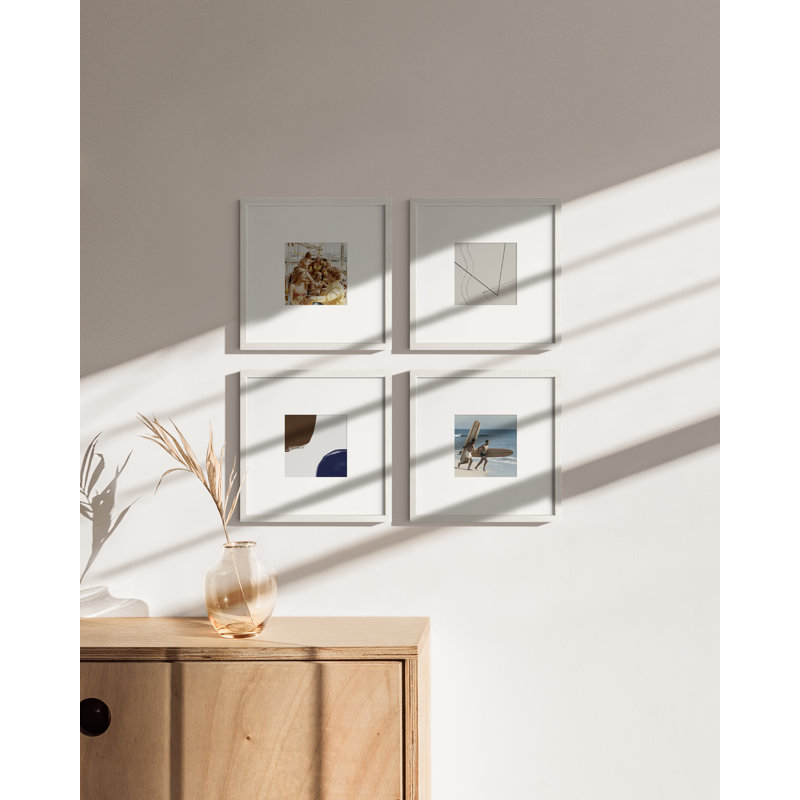 Cadre photo en bois - ensemble de 4, Blanc, 10 po x 10 po avec tapis pour 5 po x 5 po