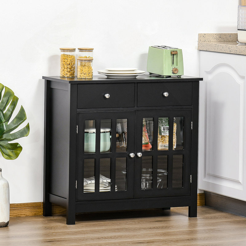 Buffet, armoire de cuisine d'appoint avec portes en verre