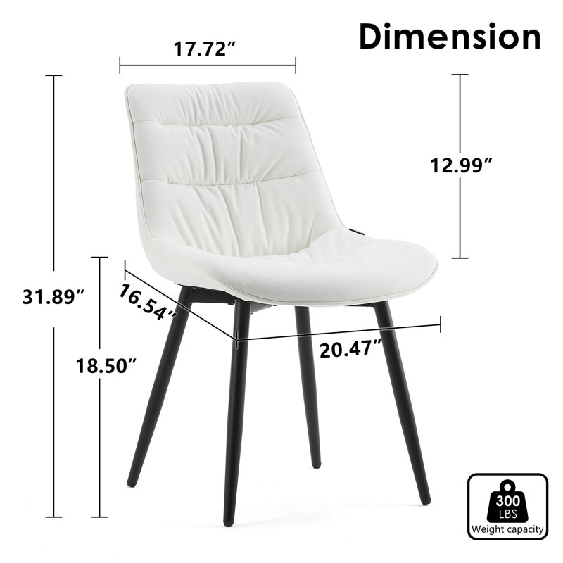 Modern Upholstered Back Dining Chair Armless Side Chair With Metal Legs, White