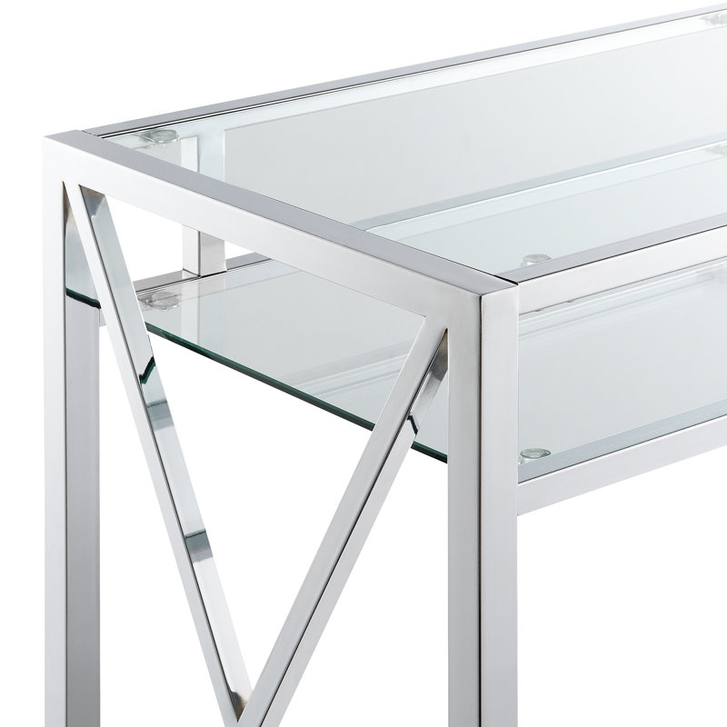 Darek Chrome 42" Glass Writing Desk with Shelf