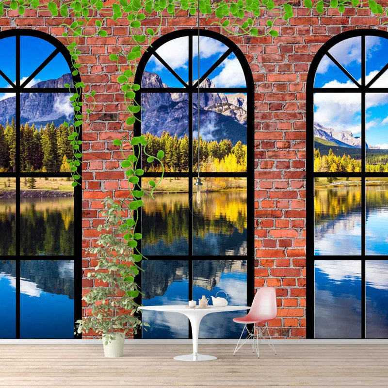 Adhésif mural fenêtre vue de la nature, L 100 po x l 144 po