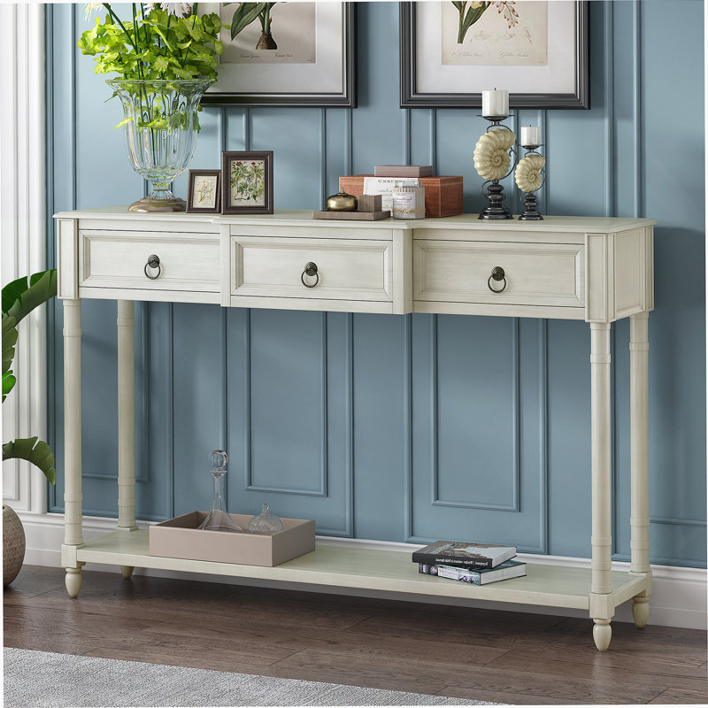 Console Table Sofa Table with Drawers for Entryway with Projecting Drawers, Antique White