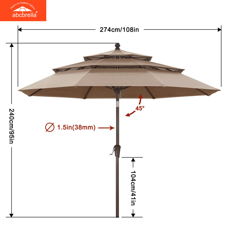 Parasol de patio en oléfine 3 étages 9 pi 9 pi, Orange
