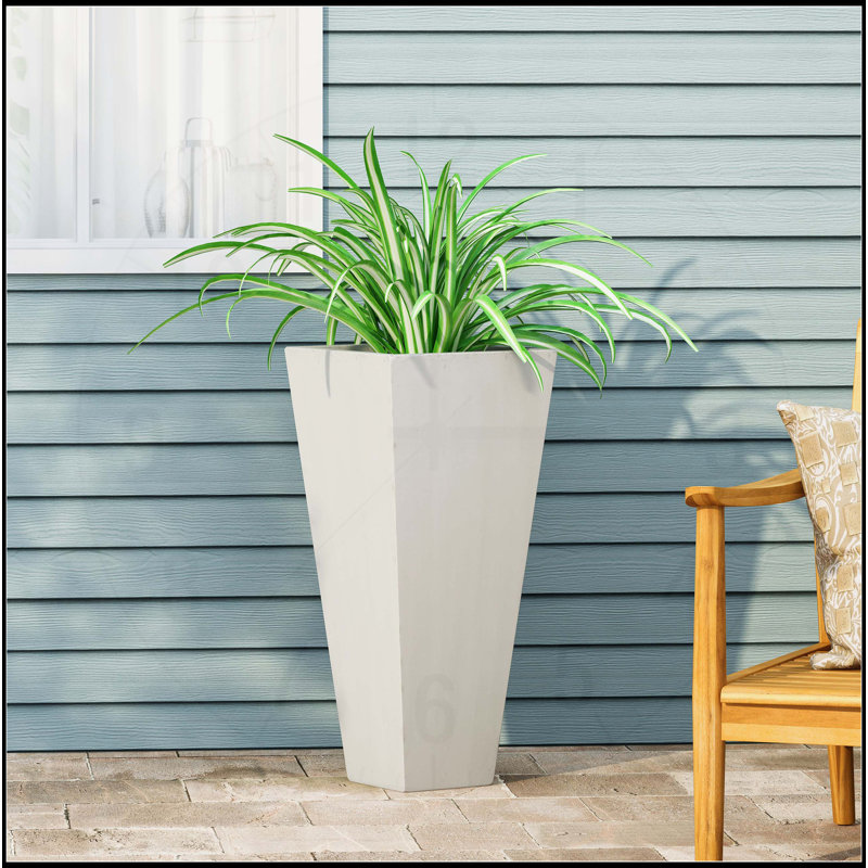 Jardinière d'extérieur moderne en pierre MGO, H 28,5 po x l 13 po x P 13 po, Blanc mat