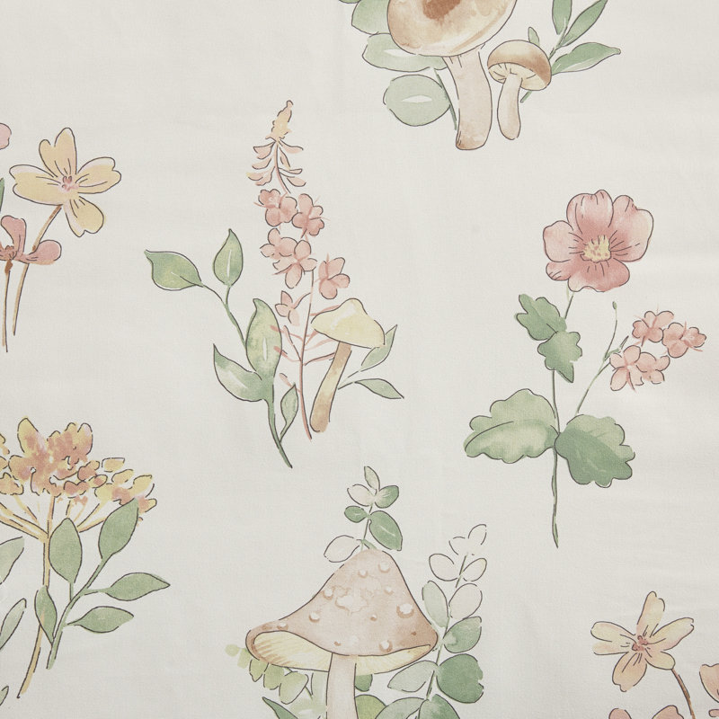Gwen Mushroom Garden Comforter Set, Full/Queen Comforter + 2 Shams + 1 Pillow, Blush