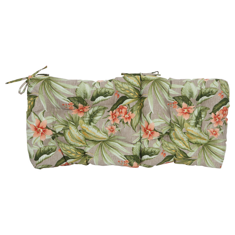Outdoor Tufted Seat/Back Chair Cushion, 18" W x 18" D, Tan/Pink/Tahiti Sunrise Floral
