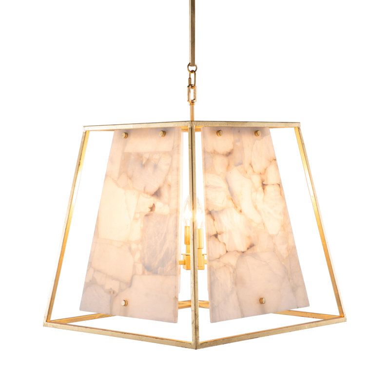 Stacey 4 - Light Unique / Statement Geometric Chandelier with Alabaster Accents, Champagne Silver