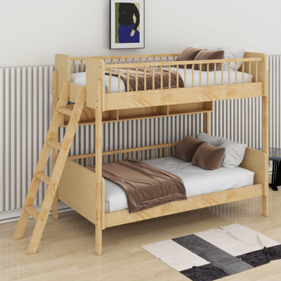 Twin Size Wooden Bunk Bed With 3 Storage Shelves,Ladder Can Be Changed Left Or Right