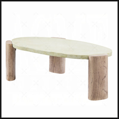 Table basse oblongue gris et chêne patiné