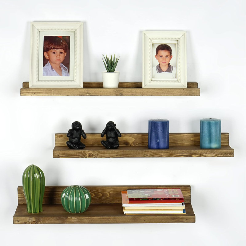 Ensemble de 3 tablettes murales de style chalet, ensemble de rangement et de présentation mural de style campagnard - tablettes flottantes rustiques en bois pour le salon, la chambre à coucher ou le vestibule