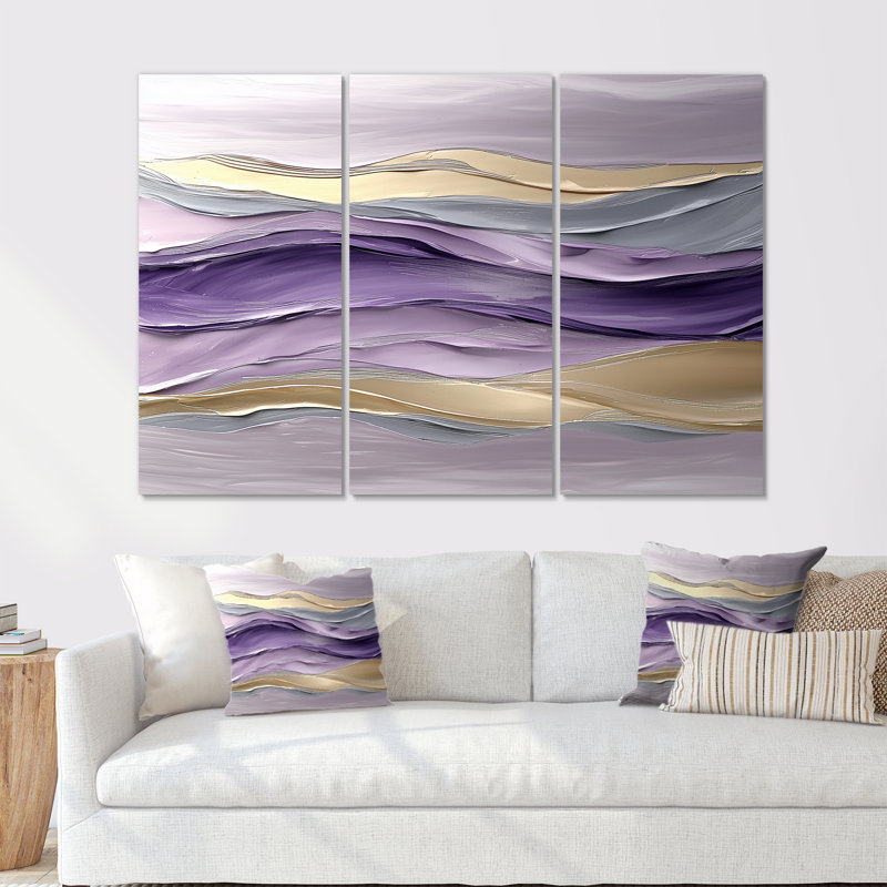 Lavande et pierres Transition Horizon II - ensemble transitionnel de 3 impressions murales, H 40 po x l 60 po, Toile tendue