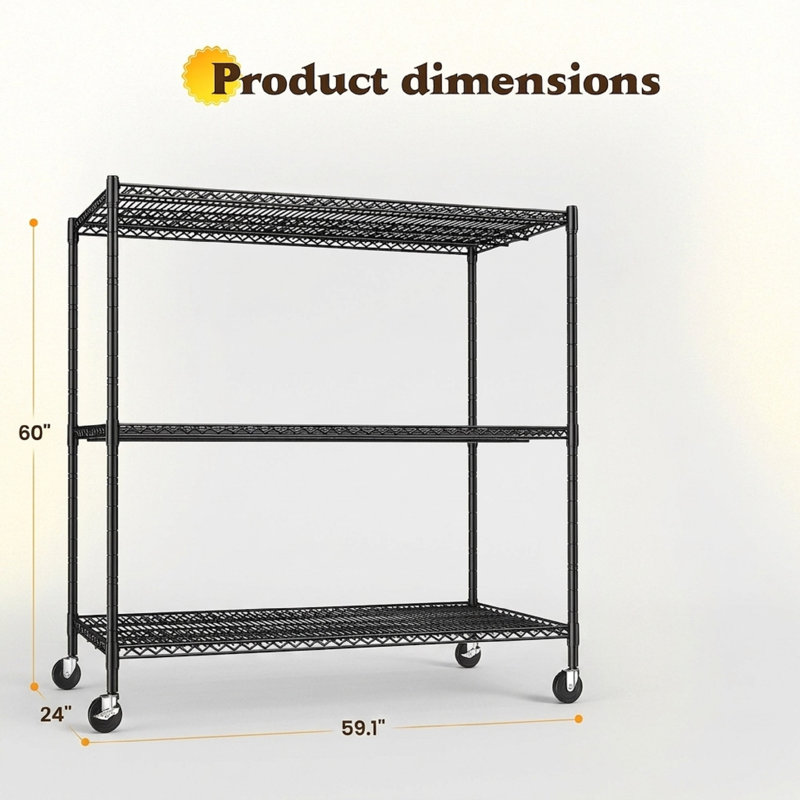 Étagère Shynar de l 60 po, tablettes de rangement robustes pour la cuisine, étagères de garage réglables