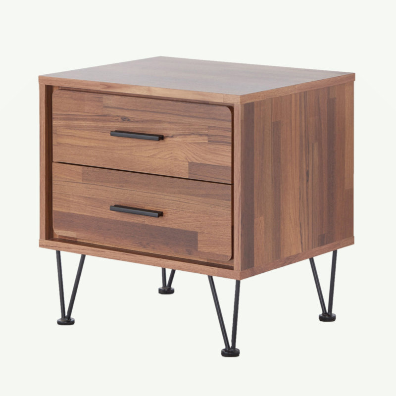 Walnut 2-Drawer Accent Table With Hairpin Legs