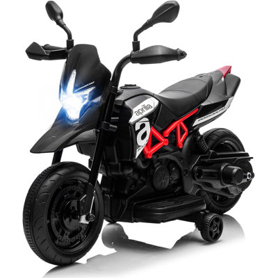 Motocyclette électrique pour enfants 6V avec roues d'entraînement, suspension à ressort, phare, jouet USB musical pour tout-petits de 3 à 5 ans, noir