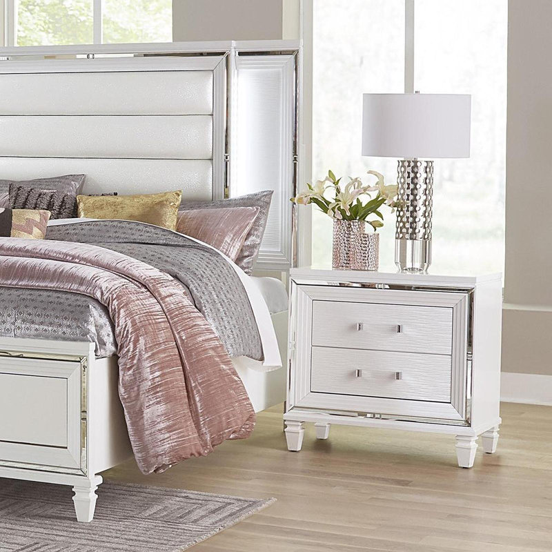 Glamour blanc argenté 1Pc table de chevet de 2X tiroirs barre en acrylique meubles de chambre à coucher élégant