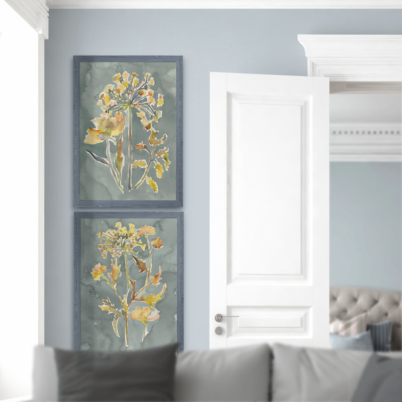«Collection Florals I», ensemble de 2 reproductions d'art encadrées, H 20 po x l 16 po, Cadre ébène, Gris