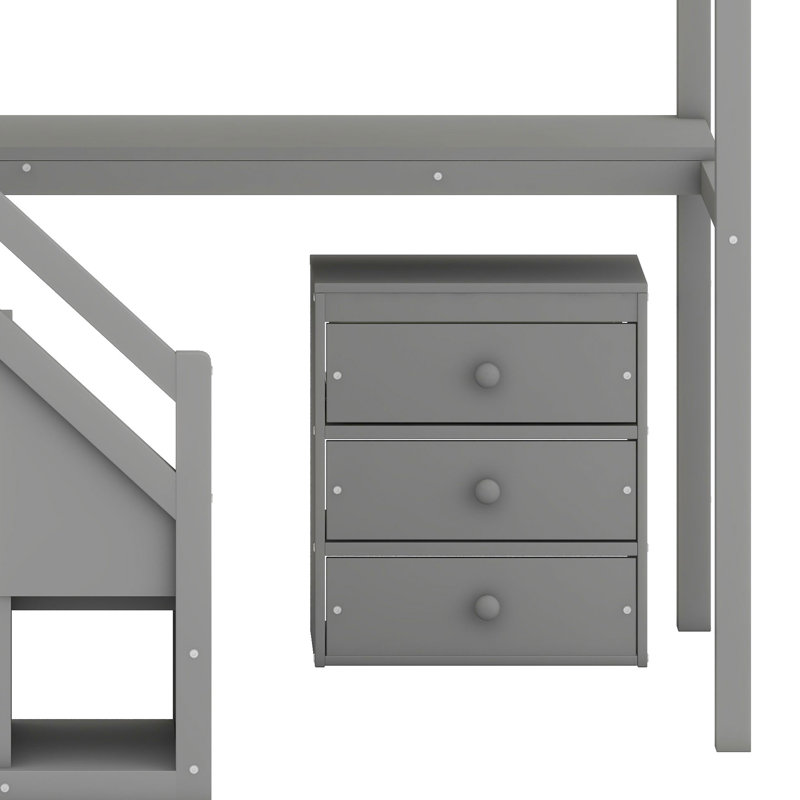 Lit mezzanine multifonctionnel avec commode, bureau et bande lumineuse intégrée, Gris