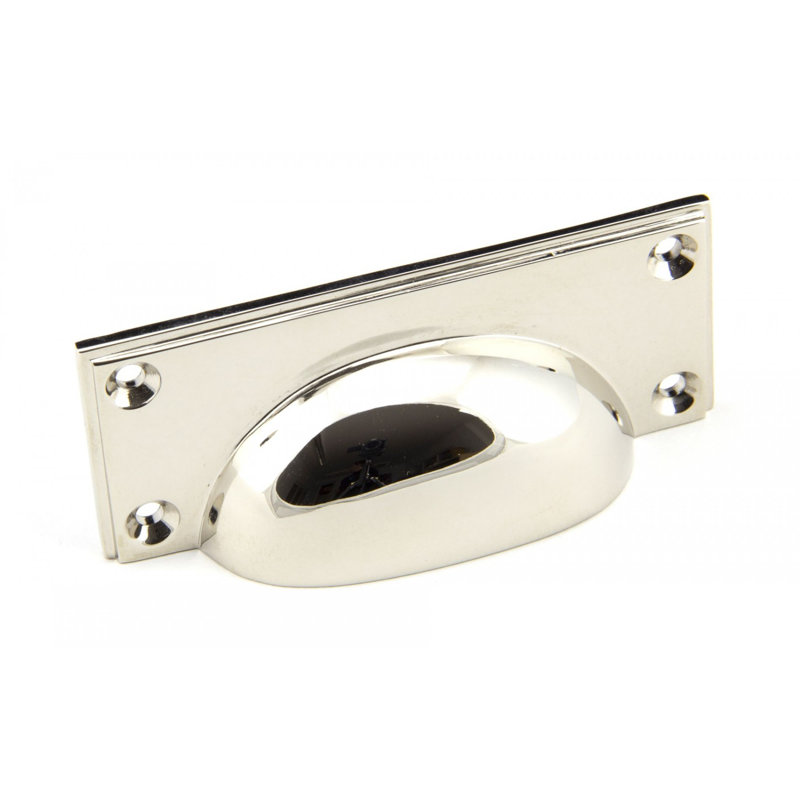 Art Deco 8.4 cm centre Cup Handle, Polished Nickel