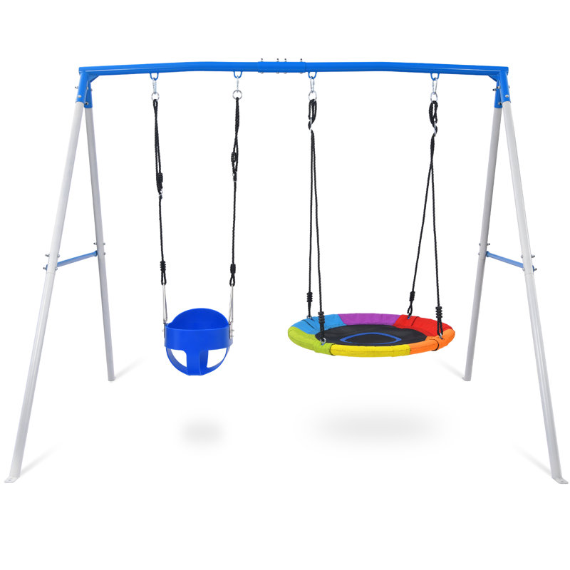 Klo Kick 700lbs Metal Swing Set with 1 Saucer Swing and 1 Toddler Swing
